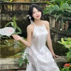 Áo dài cổ yếm tơ óng đính bướm, áo khoác choàng, quần lụa - 24FebStudio AD17, giá ưu đãi 234k 4
