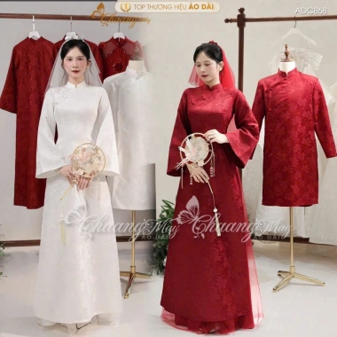 Áo dài cưới cặp đôi Châu Sa hoa Việt ADC868 - May sẵn nam nữ tiệc đám hỏi lễ tết, chỉ 514.500₫