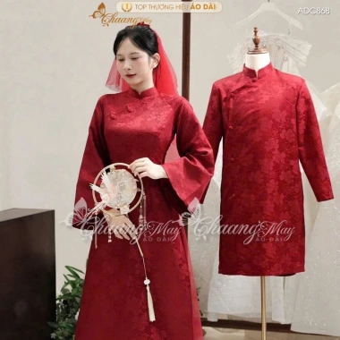Áo dài cưới cặp đôi Châu Sa hoa Việt ADC868 - May sẵn nam nữ tiệc đám hỏi lễ tết, chỉ 514.500₫