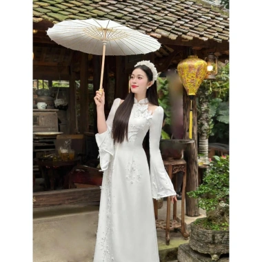 Áo dài cưới cô dâu Vai lưới tay xẻ, vải lụa tô châu cao cấp, áo dài dạm ngõ cặp đôi – Giá ưu đãi 765.000₫