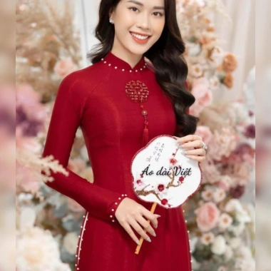 Áo dài cưới đỏ đậm cô dâu lụa vân gỗ, đính đá pha lê cao cấp, may sẵn - 130.500₫