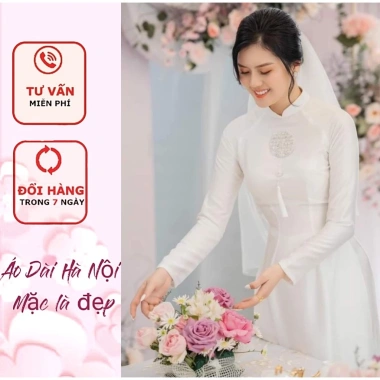 Áo dài cưới đỏ trắng cặp song hỷ May Mắn - Giá chỉ 360.000đ | Áo Dài Hà Nội 9