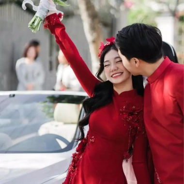 Áo dài cưới hoa trà trắng cặp đôi - Thiết kế cho cô dâu & chú rể, giá ưu đãi 675k