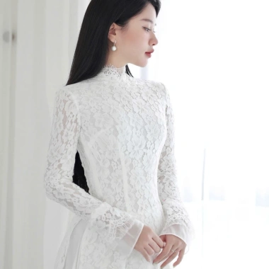 Áo dài cưới Ren Trắng cao lụa cao cấp, cô dâu dạm ngõ, cặp đôi - giá 765.000 2