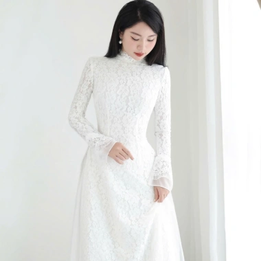 Áo dài cưới Ren Trắng cao lụa cao cấp, cô dâu dạm ngõ, cặp đôi - giá 765.000 3