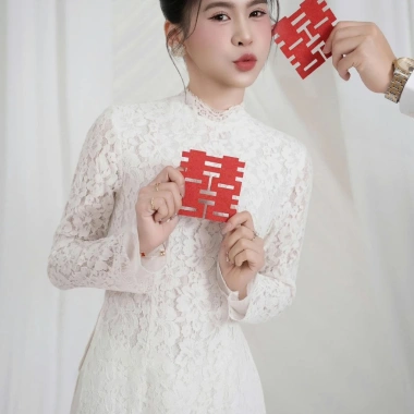 Áo dài cưới Ren Trắng cao lụa cao cấp, cô dâu dạm ngõ, cặp đôi - giá 765.000 6
