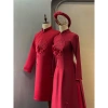 Áo dài cưới Thược Dược Đỏ chữ hỷ vải lụa vân gỗ cao cấp - Dàm ngõ & cặp đôi giá 720.000