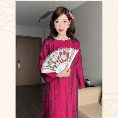 Áo Dài Dáng Suông Tường Xuân LIMISU – Cách Tân Vải Gấm Tơ, Tay Loe, Đón Tết 2.026 Giá 368.000₫