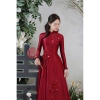 Áo dài dâu đính kết hoa thủ công chắc chắn, tỉ mỉ siêu xinh - Giá chỉ 499.000₫ 2