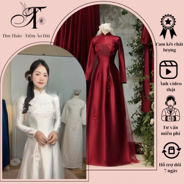 Áo dài dâu rể Bảo Ngọc đính chữ hỷ, hoa đỏ cao cấp, áo dài song hỷ mới sang trọng - giảm giá 569k (giá gốc 716.940đ)