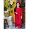 Áo dài đỏ cách tân cho bé gái Tết, form suông cổ tây, kèm mấn cài đầu - 229.000₫ 8