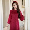 Áo dài đỏ cách tân Mẹ và Bé Ngọc Điệp - Chất tơ mềm, thời trang Tết, giá 99.500đ 6