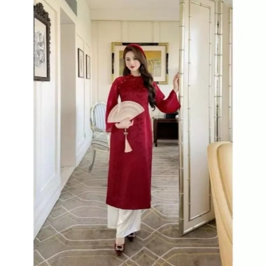 Áo dài đỏ cách tân Mẹ và Bé Ngọc Điệp - Chất tơ mềm, thời trang Tết, giá 99.500đ 7
