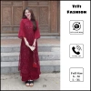 Áo dài đỏ cách tân Tết nữ thêu hoa nổi, tay voan lỡ 2 lớp + quần lụa – TiTi Fashion 359k 8