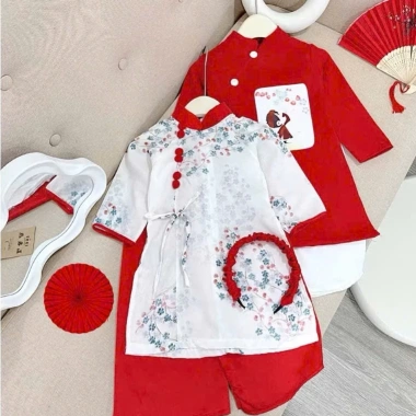 Áo Dài Đôi Bé Trai - Bé Gái 10-30kg, Lụa Mềm Dịu, Áo Dài Tết Giá Ưu Đãi 249k 2