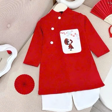 Áo Dài Đôi Bé Trai - Bé Gái 10-30kg, Lụa Mềm Dịu, Áo Dài Tết Giá Ưu Đãi 249k 4