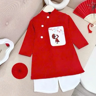 Áo Dài Đôi Bé Trai - Bé Gái 10-30kg, Lụa Mềm Dịu, Áo Dài Tết Giá Ưu Đãi 249k 8