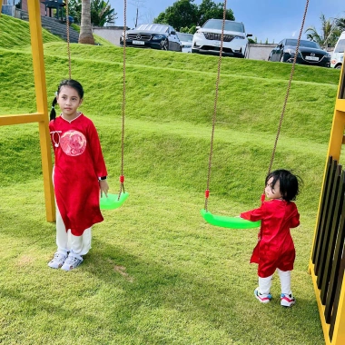 Áo dài đôi bé trai bé gái cặp thêu long phượng, gấm Hàn mềm đỏ xinh MamLa OL199