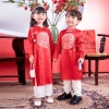 Áo dài đôi bé trai bé gái cặp thêu long phượng, gấm Hàn mềm đỏ xinh MamLa OL199 7