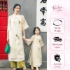 Áo dài đôi cách tân Thiều Hoa 4 tà vải organza thêu đính kết nổi truyền thống đẹp độc đáo sang trọng - Áo dài tết mẹ bé AD011 giá ưu đãi 173k