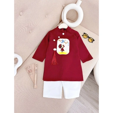 Áo dài đôi hoa lá cho bé gái và bé trai, size 10-28kg Ct13, thích hợp tết và đi chơi - Giá chỉ 179.000₫