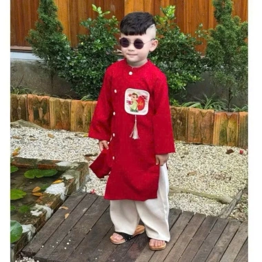 Áo dài đôi hoa lá QAKISD AD3 cho bé gái, bé trai tết và đi chơi 10-28kg - 155k 2