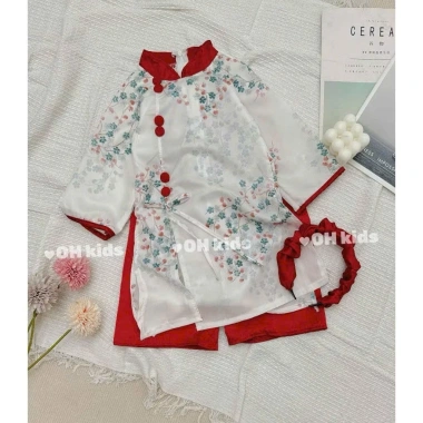 Áo dài đôi hoa lá QAKISD AD3 cho bé gái, bé trai tết và đi chơi 10-28kg - 155k 3