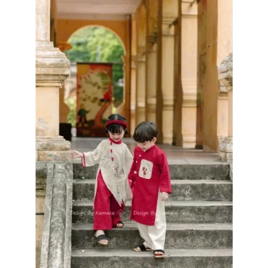 Áo dài đôi hoa lá QAKISD AD3 cho bé gái, bé trai tết và đi chơi 10-28kg - 155k 4