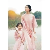 Áo Dài Đôi Mẹ Bé Hồng Pastel 4 Tầng Organza Cao Cấp Lót Lụa Mềm Mại – Thiết Kế Cách Tân Tết Gia Đình 4