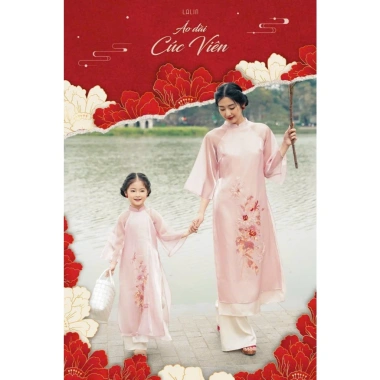 Áo Dài Đôi Mẹ Bé Hồng Pastel 4 Tầng Organza Cao Cấp Lót Lụa Mềm Mại – Thiết Kế Cách Tân Tết Gia Đình