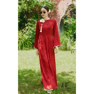 Áo dài đôi mẹ và bé gấm vân hoa dáng suông kèm hoa cài và quần phi lụa - Giá chỉ 159.600₫ 3