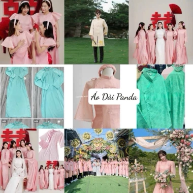Áo dài đôi nam nữ tafta voan tơ hoa xanh bê, size bigsize 4XL, thích hợp tiệc cưới giảm giá 20%