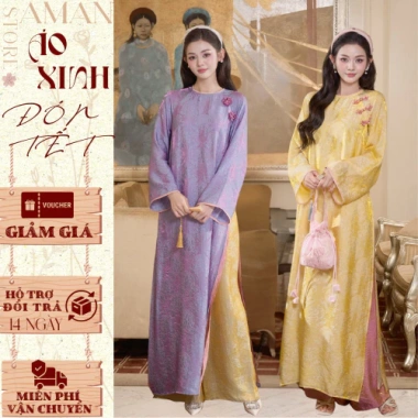 Áo dài gấm cách tân 4 tà Kim Anh - Thọ dơi tơ tằm cao cấp, đẹp mặc Tết, giảm giá 553.000đ, sang trọng, phù hợp lễ hội