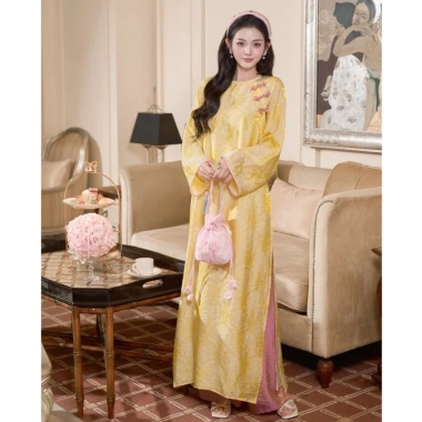 Áo dài gấm cách tân 4 tà Kim Anh - Thọ dơi tơ tằm cao cấp, đẹp mặc Tết, giảm giá 553.000đ, sang trọng, phù hợp lễ hội