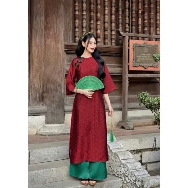 Áo Dài Gấm Dáng Suông Cổ Tròn May Sẵn Bà Bầu Đẹp Dành Tiệc Cưới Lễ Tết AD756 Giá 299.000 VND 4
