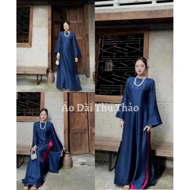 Áo dài gấm dáng xuông tay loe, cổ truyền thống 2,5cm, phối quần lụa đa màu cao cấp, thiết kế tinh tế – Giá 347.118 VND 2