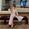 Áo dài gấm hoa dáng xuông màu hồng trẻ trung, truyền thống giá ưu đãi 300k cho Tết 2