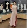 Áo dài gấm hoa dáng xuông màu hồng trẻ trung, truyền thống giá ưu đãi 300k cho Tết 6