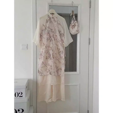 Áo Dài Gấm Hoa Đào Mecixi T032 Tay Voan, Quần Dài Cạp Chun - Giảm 19% Chỉ 289.000đ 7