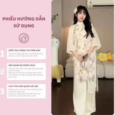 Áo Dài Gấm Hoa Đào Mecixi T032 Tay Voan, Quần Dài Cạp Chun - Giảm 19% Chỉ 289.000đ 9