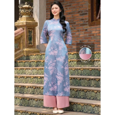 Áo dài gấm nữ tay lỡ hoa văn cổ điển sang trọng - ưu đãi 259k cho Tết và lễ hội