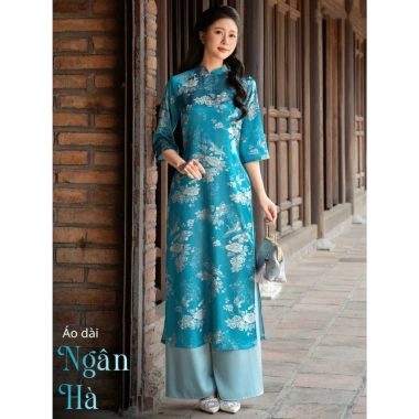 Áo dài gấm nữ tay lỡ hoa văn cổ điển sang trọng - ưu đãi 259k cho Tết và lễ hội