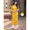 Áo dài gấm nữ tay lỡ hoa văn cổ điển sang trọng - ưu đãi 259k cho Tết và lễ hội 9