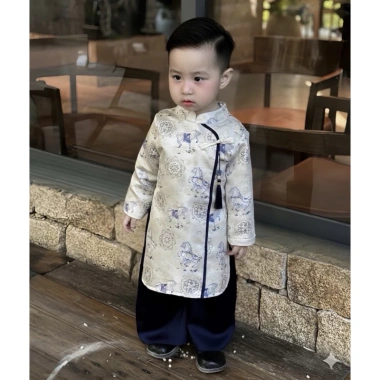 Áo dài gấm thanh mã bé trai - Thiết kế Tết, lót mềm không ngứa, giảm giá 170.000₫