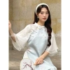 Áo dài gấm thêu tay hai lớp đính nơ ngực Thanh Điệp - Giá giảm còn 318.000₫