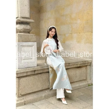 Áo dài gấm thêu tay hai lớp đính nơ ngực Thanh Điệp - Giá giảm còn 318.000₫