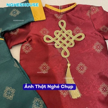 Áo Dài Gấm Thêu Tết Cao Cấp cho Bé Trai AODAI08 giảm giá 369k tặng khăn xếp