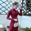 Áo dài gấm tơ đỏ đô Chaang may sẵn, truyền thống trẻ trung, áo dài cô giáo đẹp cho tiệc cưới, lễ tết - ADC731 5