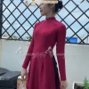 Áo dài gấm tơ đỏ đô Chaang may sẵn, truyền thống trẻ trung, áo dài cô giáo đẹp cho tiệc cưới, lễ tết - ADC731 6