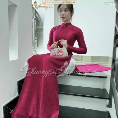 Áo dài gấm tơ đỏ đô Chaang may sẵn, truyền thống trẻ trung, áo dài cô giáo đẹp cho tiệc cưới, lễ tết - ADC731